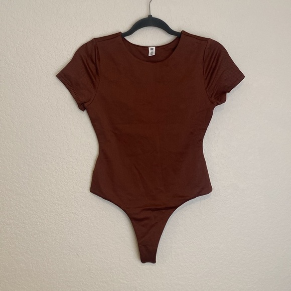 Bp Bodysuit Ribbed Brown Topaz Short Sleeve Snap Bottom Closure Small - Picture 3 of 5